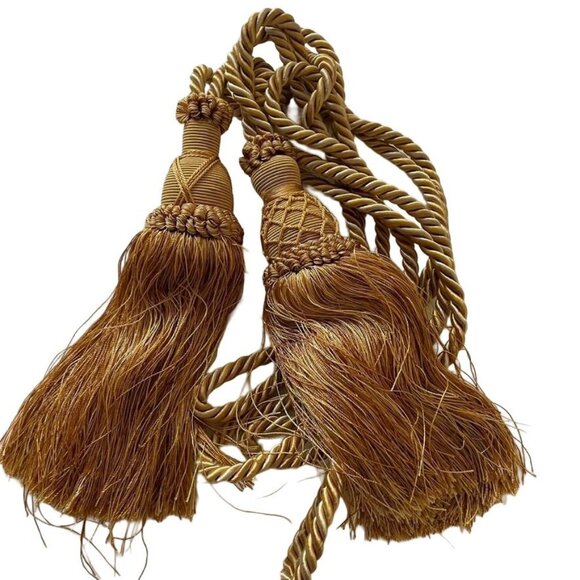 Gold Curtain Tieback Fringe Tassels Large Sized Flawed Pair u - Picture 1 of 3